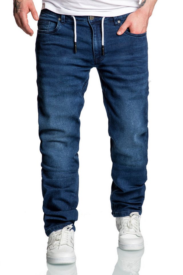 REPUBLIX Gerade Jeans SID Herren Sweathose in Stretch Denim Basic Jeans Kordel von REPUBLIX