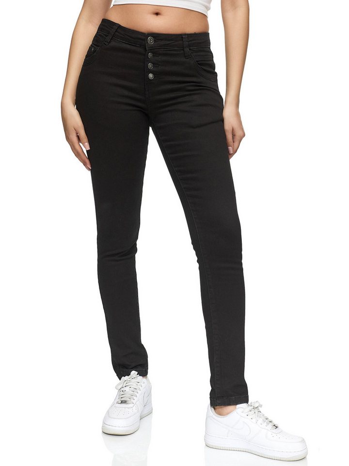REPUBLIX Stretch-Jeans ISLA Damen Knopf Mid Waist Stretch Denim Jeans von REPUBLIX