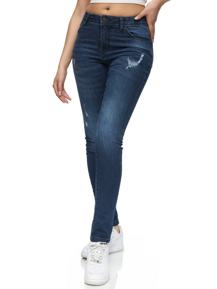 REPUBLIX Stretch-Jeans STELLA Damen Destroyed Mid Waist Stretch Denim Jeans von REPUBLIX