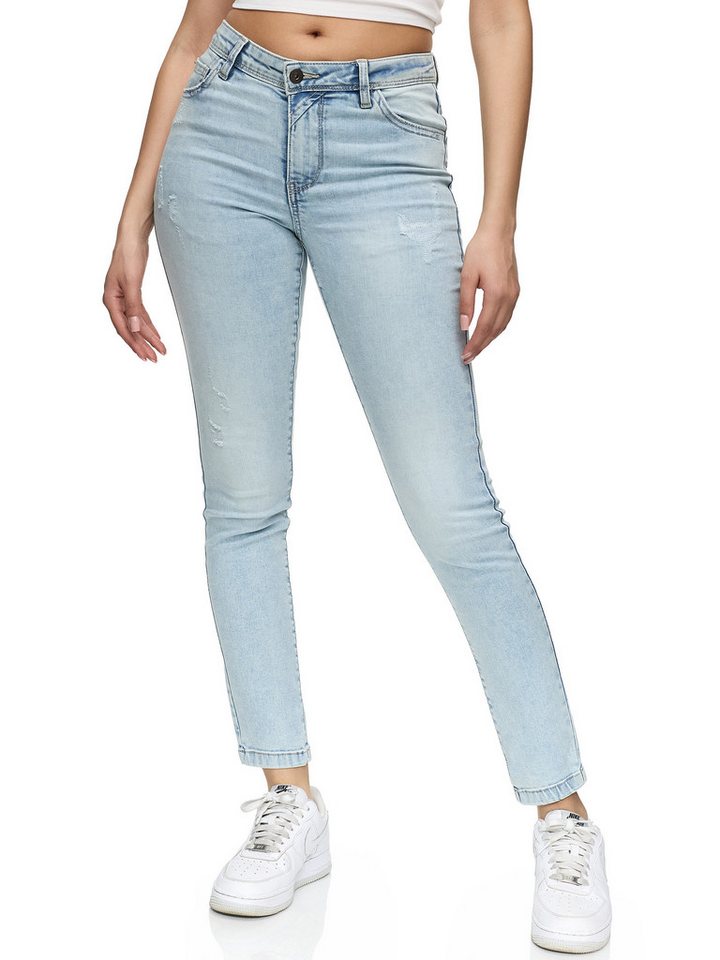 REPUBLIX Stretch-Jeans STELLA Damen Destroyed Mid Waist Stretch Denim Jeans von REPUBLIX