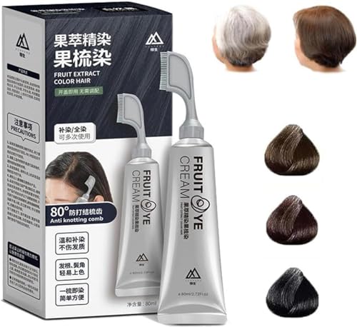 2 Box Xusheng Black Fruit Dyeing Cream,Natural Fruit Hair Dye,Plant Extract Hair Dye Essence,Hair Dye Shampoo 3 in 1 with Comb for Men Women (Black-brown) von REPWEY