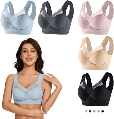 2023 BHs für Damen, Übergröße, formend, ohne Bügel, ohne Stahlrand, Tank-Top, formende Unterwäsche, Spitze, bequeme, nahtlose Sport-BHs (L, Hellblau) von REPWEY