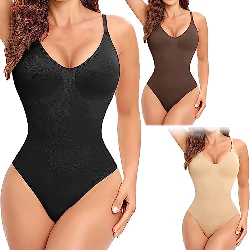 COLORIVE Ion Sculpting Bodysuit with Snaps,Shapewear Bodysuit for Women Tummy Control,Sexy Ribbed Sleeveless Shapewear Tank Tops Bodysuits (3XL, Apricot) von REPWEY