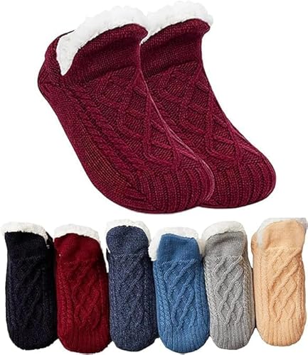 Indoor Non-slip Thermal Socks,V-Mouth Fluffy Slipper Socks, Indoor Floor Non-Slip Thermal Socks,Woven And Velvet Indoor Socks Slippers (39-42, Apricot) von REPWEY