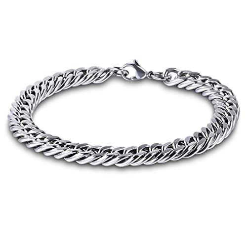 REQAG Herren Armband Edelstahl Armkette Silber Cuban Link Armband, Panzerkette, Unisex, 1 Stück, 21.5 cm, Schnalle, Armreif, Hip Hop Rapper Modeschmuck von REQAG