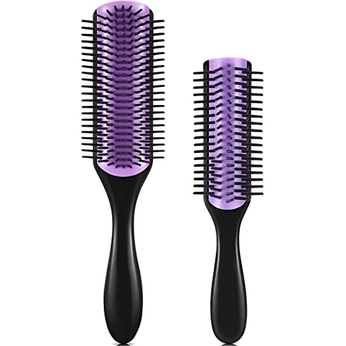 2 Stück Curly Hair Brush D4 (Lila) 9 Row Styling Brush & D3 5 Row Styling Brush HaarbüRste Locken Hair Brush Herren Roused for Detangling, Separating, Shaping and Defining Curls - For Women and Men von REQAG