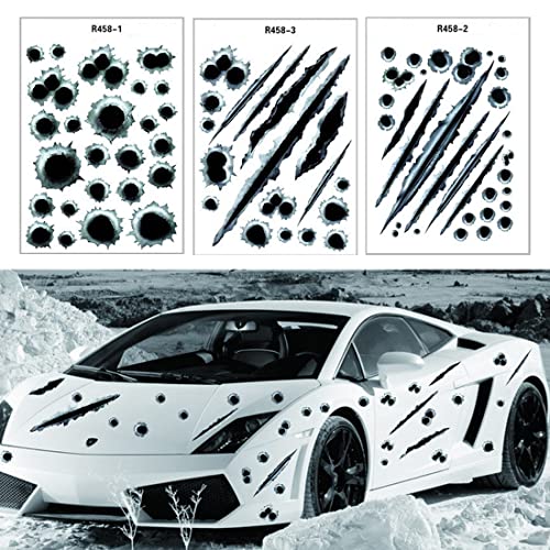 3 Blätter Einschusslöcher Sticker Set als Auto-Aufkleber PET Wasserdicht 3D Einschusslöcher Vinyl Film für Roller Moped Motorrad-Helm Notebook Laptop Smartphone von REQAG