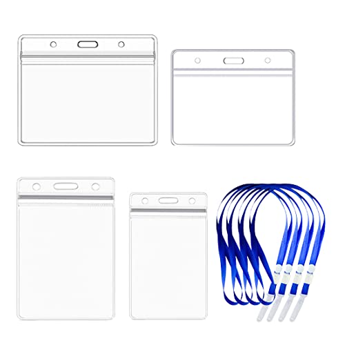 4 PCS Wasserdicht Ausweishüllen mit Schlüsselband Transparenter PVC ID Kartenhalter Kartenhalter Kartenhülle Vertikal mit Bleu Lanyards für Business Ausstellung Karten von REQAG