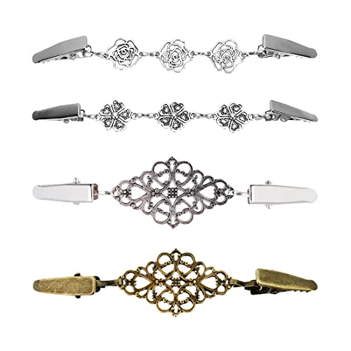 4 Stück Pullover Clips Kragenclip Kleid Clips Hemd Kragen Retro Ente Clip Brosche Clips für Frauen Und Mädchen für Bluse Strickjacke Zubehör Kleider Schal Jacke von REQAG