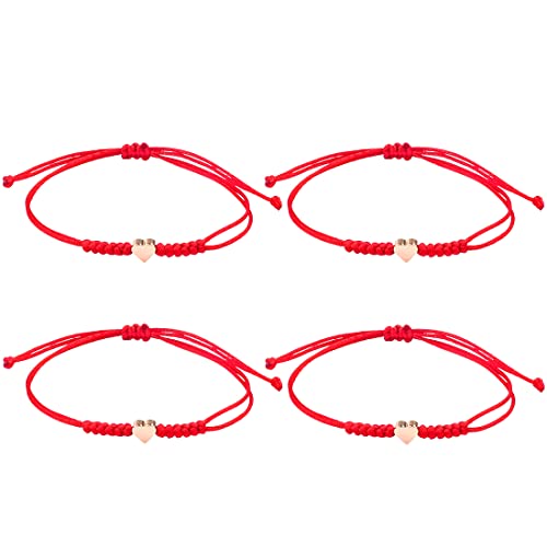 4 Stück Rotes Armband Herz Freundschaftsarmband, Herz Seil Armbänder Filigranes Herz Armband Größenverstellbar Herz Armband für Frauen Mädchen, Distance Matching Armbänder für Mutter Tochter Schwester von REQAG