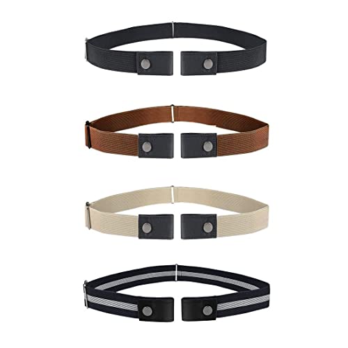 4pcs Elastischer Gürtel ohne Schnalle Damen - Schnallenfreier Gürtel Damen oder Herren Gürtel - Unsichtbarer justierbarer Stretchgürtel von REQAG