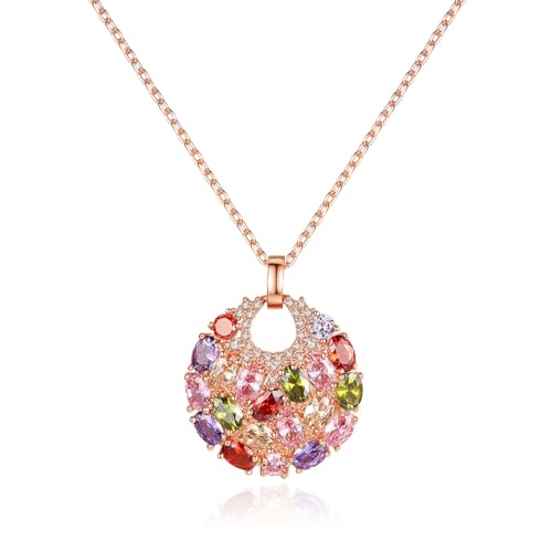 Anhänger Halskette Rose Goldene Halskette Zirkonia Halskette Multi-Stone Runde Disc Anhänger Halskette von REQAG