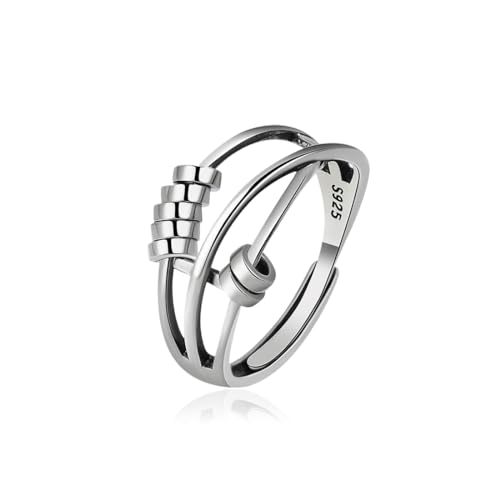 Anxiety Ring 925 Sterling Silber Ring Damen Achtsamkeitsring Männer einstellbare Ringe Zappeln Friedensringe Für Spinner Ring Retro Verstellbare Bandringe Anti Stress Rin von REQAG