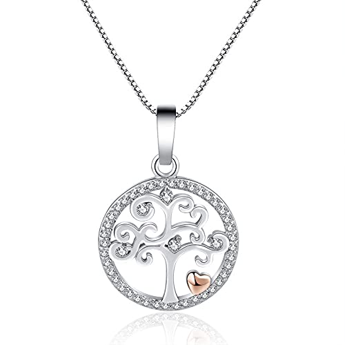 Halskette Damen Lebensbaum, Baum des Lebens Halskette für Geburtstag Muttertag Weihnachten, Muttertag Geschenk Für Sie, 925 Sterling Silber mit Lebensbaum Anhänger 3A Zirkonia, Mit Schmuckschatulle von REQAG