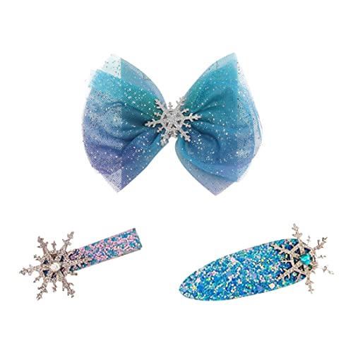 Kinder-Haarspangen-Set, 3 lange geflochtene Prinzessinnen-Tiara-Haarspangen mit Schleife und Schneeflocken-Logo von REQAG