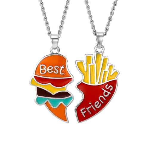 REQAG 2 Stück Freundschafts-Anhänger-Halsketten-Set,BFF Necklaces,Beste Freunde Ketten,Burger Fries Freundschaftskette für 2 Mädchen, Geburtstagsgeschenk für beste Freunde von REQAG