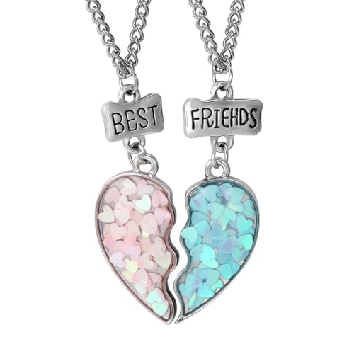 REQAG 2 Stück Freundschaftsketten Für 2,Bff Halsketten Freundschaftskette Anhänger Kette Geschenke,Freundinnen Geschenk,Bff Halskette Für 2Friendship Necklace Beste Freunde Ketten(blau und rosa) von REQAG