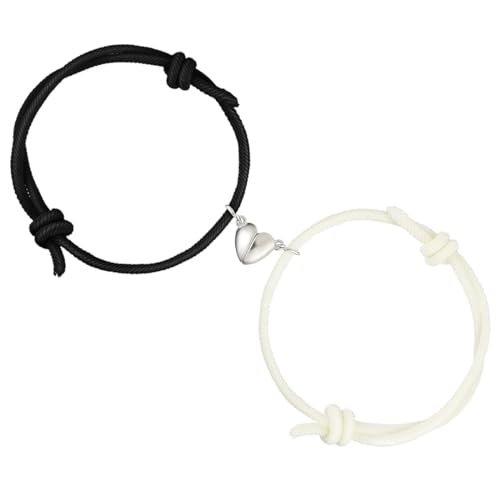 REQAG 2 Stück Herz Magnet Paare Armbänder,Pärchen Armband Magnetische Gegenseitige Anziehung Seil Geflochtene Freundschaftsarmband Geschenk Partner Armbänder Armbänder Mit Herz Für Damen Herren von REQAG