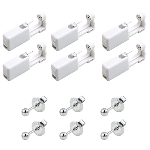 REQAG 6 Stück Ohrlochstechpistole kit Ohrstecker Transparente Einweg Sicherheit ohrloch stecher Werkzeug Schmerzfreies Selbst-Piercing-Werkzeug mit Ohrstecker für Mädchen Frauen Männer von REQAG