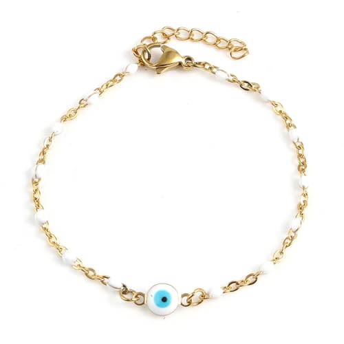 REQAG Gold Evil Eye Armband für Damen, Edelstahl Schutz Armband Fußkettchen, Personalisiert Schmuckgeschenk für Frauen und Mädchen von REQAG