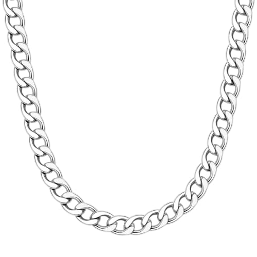 REQAG Hochwertige Silberkette Aus Edelstahl • Robuste Silber Halskette • Massive Königskette 60 Cm | 6 Mm • Cuban Link Chain Glieder-Kette Panzerkette • Handgemachter Herren-Schmuck (Silber 6Mm) von REQAG