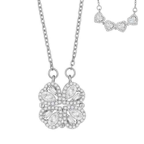 Kette Damen Vierblättriges Kleeblatt Halsketten Silber Anhänger Halskette für Frauen Schmuck Zirkonia Herzkette für Mama Frau Sie Freundin Geburtstags Valentinstag Party von REQAG