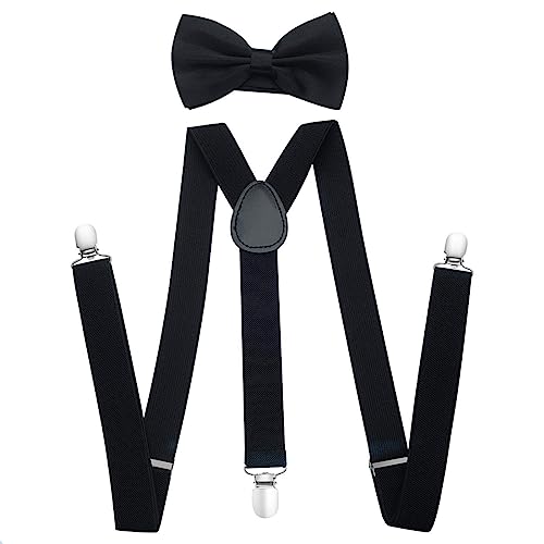 REQAG Kinder Hosenträger Fliege Sets Kinder-Hosenträger mit Elastischer Y-Form Verstellbar mit Clips und Fliege für Jungen und Mädchen von REQAG