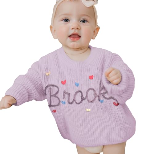 REQTYUI Personalisierter Baby Strickpullover mit gesticktem Namen, Kleinkinder Crewneck Langarm Pullover Sweatshirt (DE/NL/SE/PL, Alter, 6 Monate, 12 Monate, Lila (Purple)) von REQTYUI