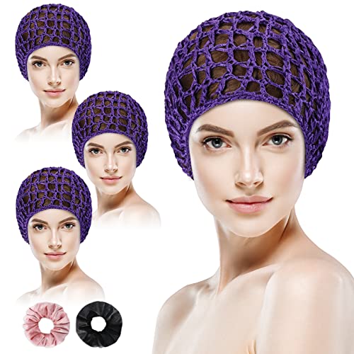 4 Stück Mesh Häkeln Haarnetz Rayon Strick Snood Hut Dicke Kurz Frauen Haarnetz Snoods Abdeckung Ornament zum Schlafen (Lila) von RERYOU