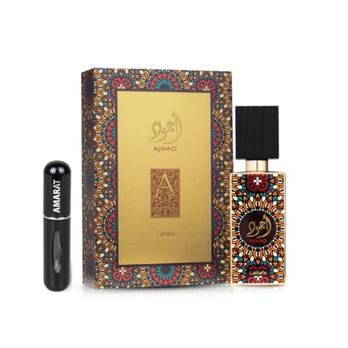 Ajwad Eau de Parfum, 60 ml, arabisches Parfüm, Uni, lange Lebensdauer, inklusive nachfüllbarem Zerstäuber, 5 ml, orientalisch, süß, holzig, mit Noten von Früchten, Rose und Vanille (Ajwad) von RESAES Resistant and aesthetic