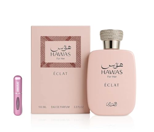 Hawas Éclat Eau de Parfum, 100 ml, arabisches Parfüm für Damen, langanhaltend, inklusive nachfüllbarem Zerstäuber, blumiger und leuchtender Duft mit Noten von Lichi, Rose und Weihrauch (Eclat) von RESAES Resistant and aesthetic