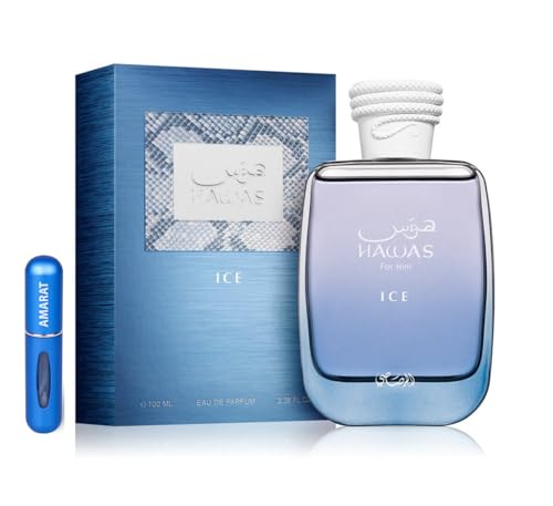 Hawas For Him Ice Eau de Parfum, 100 ml, arabisches Parfüm für Herren, langanhaltend, mit nachfüllbarem Zerstäuber, holziger Zitrusduft mit Noten von Apfel, Bergamotte und Bernstein (For Him Ice) von RESAES Resistant and aesthetic