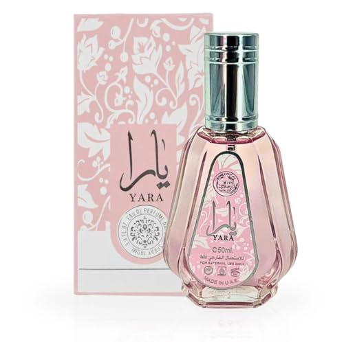 Yara Eau de Parfum, 50 ml, arabisches Parfüm für Damen, langanhaltend, süßer und karamellischer Duft mit blumigen und fruchtigen Noten, ideales Format zum Mitnehmen in der Tasche oder auf Reisen (Yara von RESAES Resistant and aesthetic