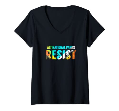 Damen ALT National Parks, Resist Protect and Support T-Shirt T-Shirt mit V-Ausschnitt von RESIST Shirts