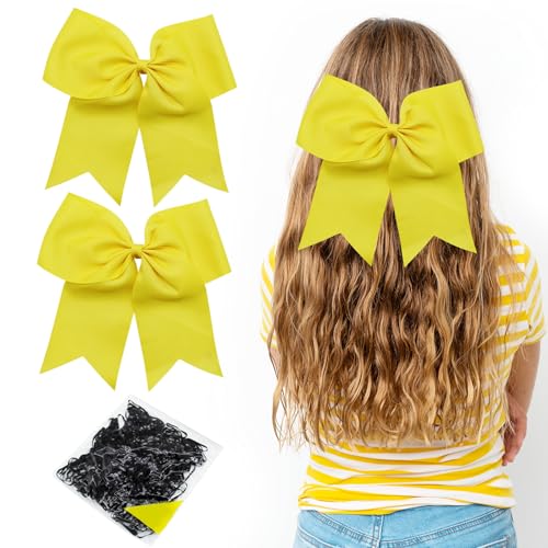 Haarschmuck mit großer gelber Schleife, 20,3 cm, mit Gummiband, für Damen und Mädchen, 2 Stück Haarschmuck mit großer gelber Schleife, 20,3 cm, mit Gummiband, für Damen und Mädchen, 2 Stück von RESTALLADNWEST