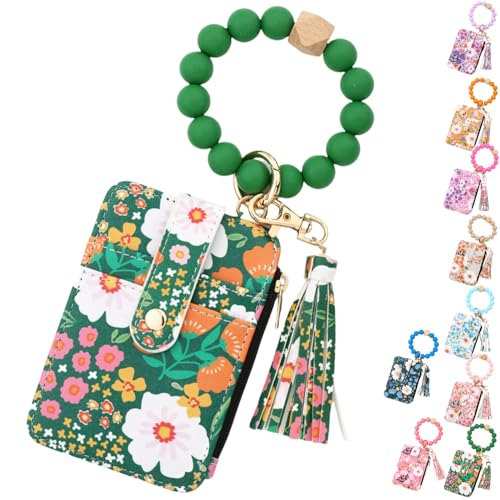 Damen-Geldbörse mit Perlen im Bohemian-Stil, Schlüsselanhänger mit floral besticktem Quastenarmband und Kartenhalter mit floralem Muster, schlicht und modisch von RETGJNC