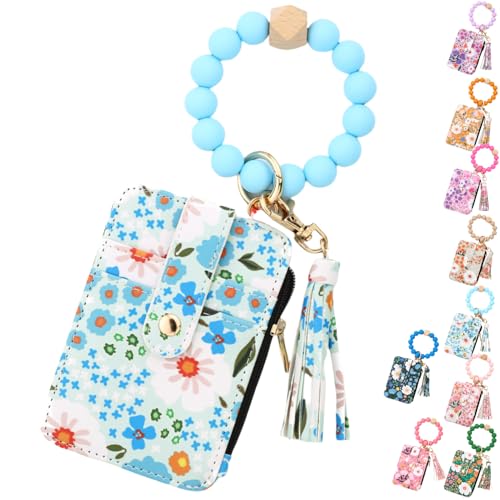 Damen-Geldbörse mit Perlen im Bohemian-Stil, Schlüsselanhänger mit floral besticktem Quastenarmband und Kartenhalter mit floralem Muster, schlicht und modisch von RETGJNC