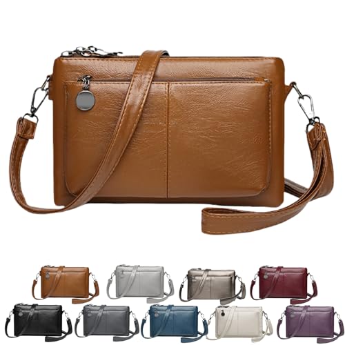 Große Handy-Umhängetasche, stylische Damentasche aus weichem Leder mit vielen Fächern, modisch, schlicht, retro und lässig von RETGJNC