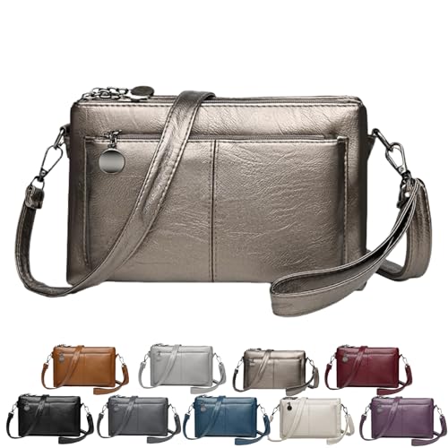 Große Handy-Umhängetasche, stylische Damentasche aus weichem Leder mit vielen Fächern, modisch, schlicht, retro und lässig von RETGJNC