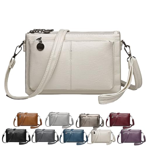 Große Handy-Umhängetasche, stylische Damentasche aus weichem Leder mit vielen Fächern, modisch, schlicht, retro und lässig von RETGJNC