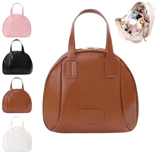 Muschelförmige Kosmetiktasche mit Mehreren Fächern, Kulturbeutel mit Mehreren Fächern, wasserdichte Kosmetiktasche mit Fächern, große Kapazität für unterwegs (Brown) von RETGJNC