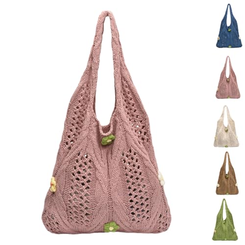 RETGJNC Damen-Umhängetasche aus Wollstrick, hohle Tragetasche, großes Fassungsvermögen, perfekt für den Alltag von RETGJNC