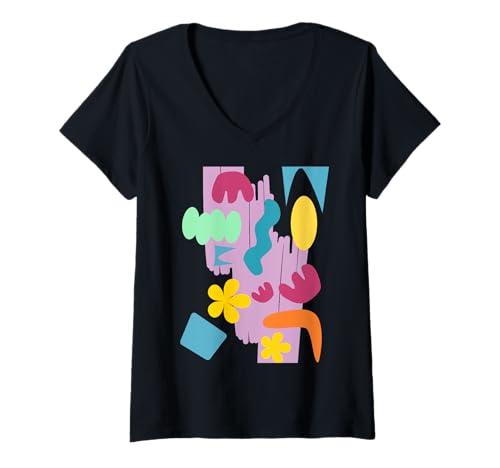 Damen Bunte abstrakte Kunst, künstlerische Formen, moderner Künstlermodus T-Shirt mit V-Ausschnitt Damen Bunte abstrakte Kunst, künstlerische Formen, moderner Künstlermodus T-Shirt mit V-Ausschnitt von RETRO DESIGNS BY KIUPI