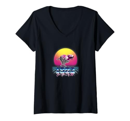 Damen 1982 Jahr des Hundes Vaporwave T-Shirt mit V-Ausschnitt Damen 1982 Jahr des Hundes Vaporwave T-Shirt mit V-Ausschnitt von RETROWAVE ZODIAC SIGNS