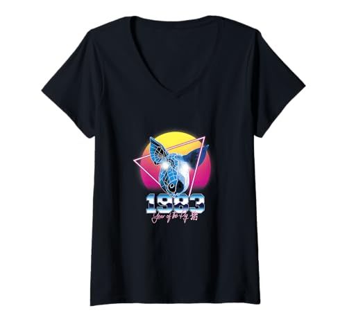 Damen 1983 Jahr des Schweins 80er Jahre Stil T-Shirt mit V-Ausschnitt Damen 1983 Jahr des Schweins 80er Jahre Stil T-Shirt mit V-Ausschnitt von RETROWAVE ZODIAC SIGNS