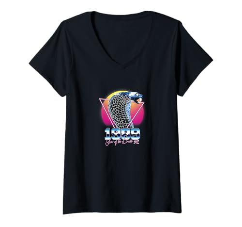Damen 1989 Year of The Snake - Born '89 Retro Synthwave Art T-Shirt mit V-Ausschnitt Damen 1989 Year of The Snake - Born '89 Retro Synthwave Art T-Shirt mit V-Ausschnitt von RETROWAVE ZODIAC SIGNS