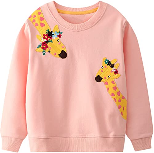 RETSUGO Kleinkind Baby Mädchen Sweatshirts Casual Pullover Rundhalsausschnitt Winter Langarm Tops Shirts Kleidung 3T-8T, B-cute Giraffe/Pink, 7 Jahre von RETSUGO