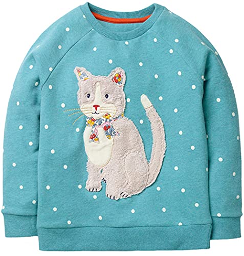 RETSUGO Kleinkind Baby Mädchen Sweatshirts Casual Pullover Rundhalsausschnitt Winter Langarm Tops Shirts Kleidung 3T-8T, B-süße Katze, Blau, 2 Jahre von RETSUGO