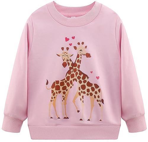 RETSUGO Kleinkind Baby Mädchen Sweatshirts Casual Pullover Rundhalsausschnitt Winter Langarm Tops Shirts Kleidung 3T-8T, C-cute Giraffe/Pink, 2 Jahre von RETSUGO