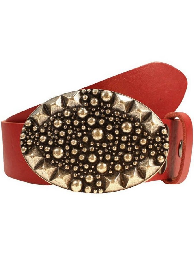 Rettungsring Gürtel Ledergürtel mit austauschbarer Schließe »Oval Noppen Silber« von Rettungsring Gürtel